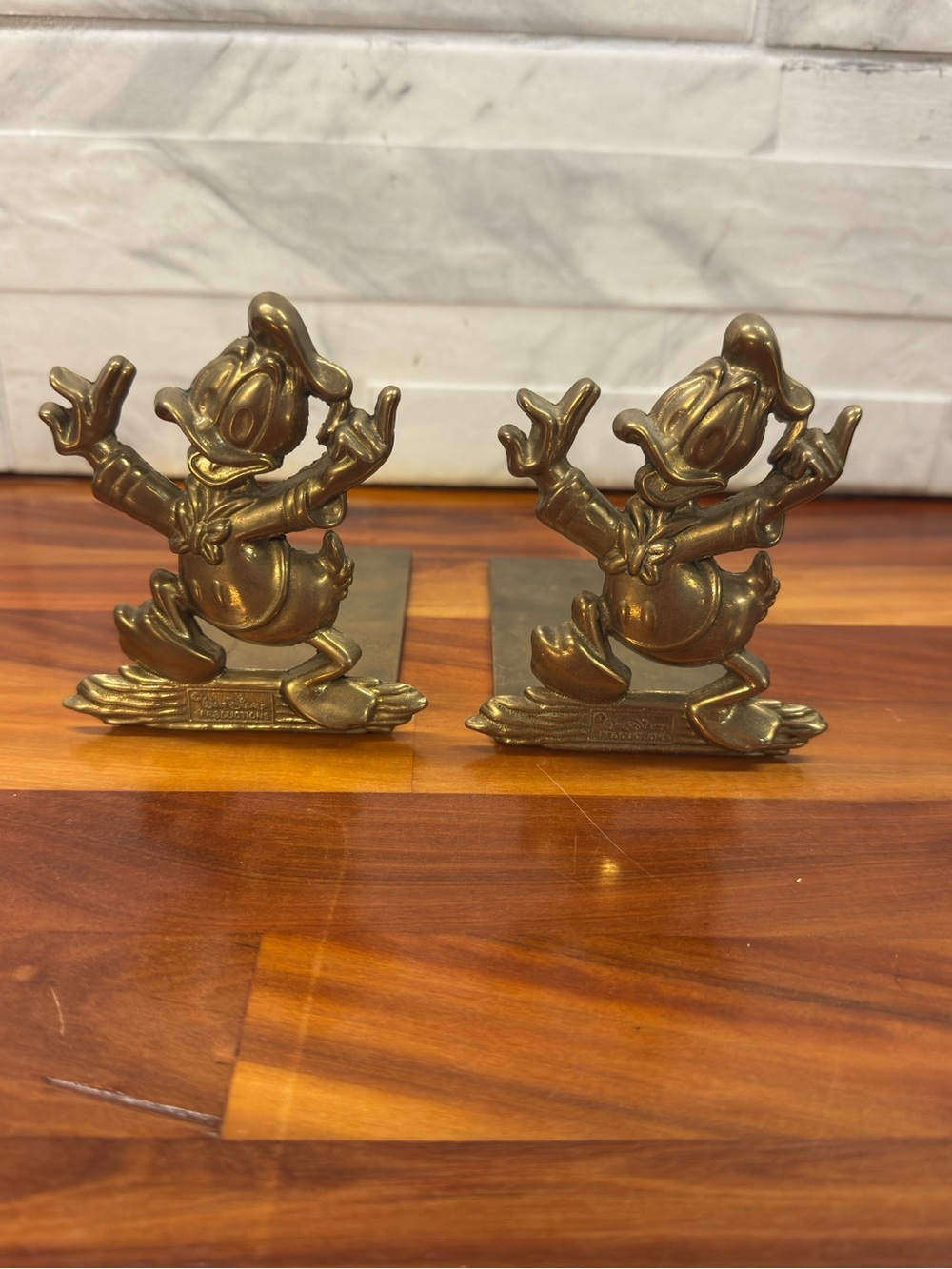 Disney Brass Donald Duck Bookends - Gold Tone